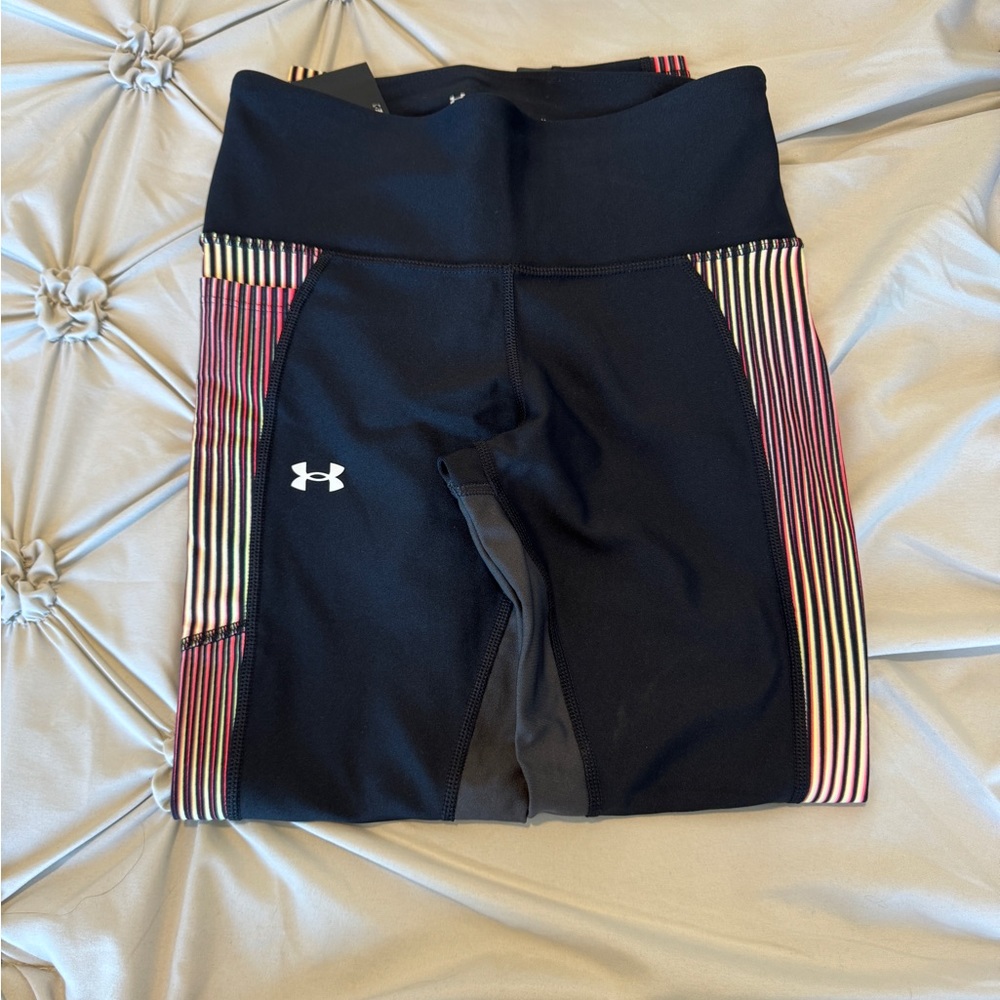 Under Armor Black Pink Yellow Stripe Leggings
